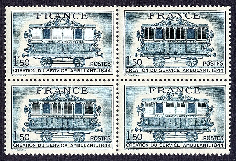 TIMBRE FRANCE NEUF SANS CHARNIERE N° 609 ** BLOC DE 4 SERVICE AMBULANT - Photo 1/1