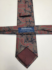 vtg 90s BURBERRYS Men's Neck Tie PAISLEY 100 Silk Black Red Blue MADE ENGLAND