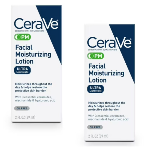 Paquete de 2 -CeraVe Loción Hidratante Facial PM Ultra Ligera 2oz Envío Gratis