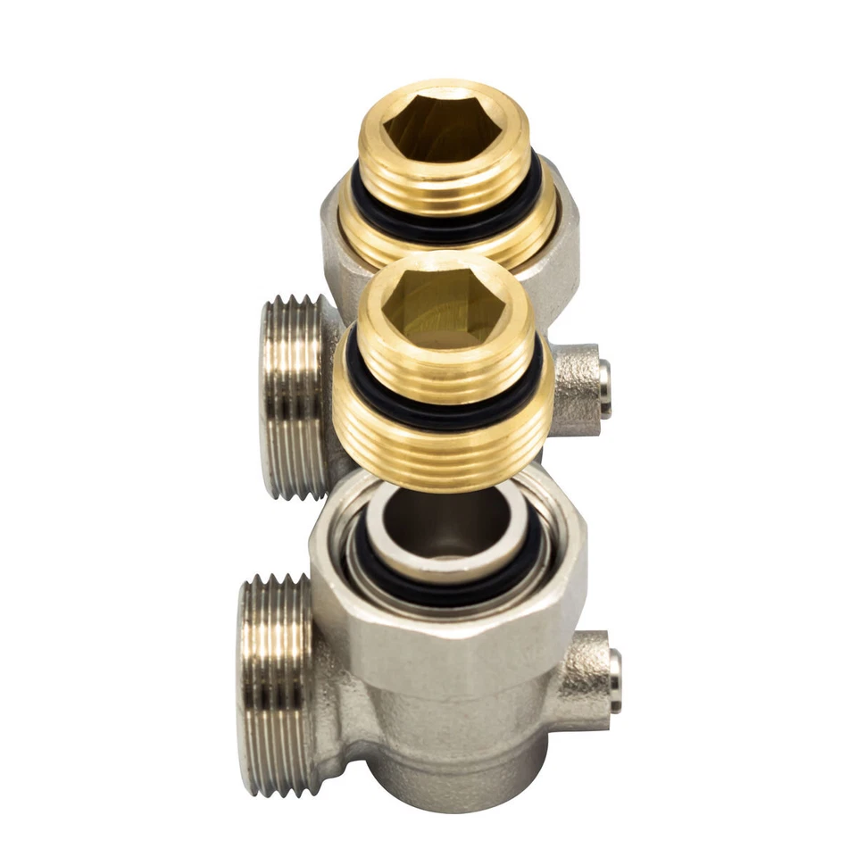 Hahnblock Durchgang Eck 3/4" AG x 1/2" Eurokonus Heizkörper Anschluss - Bild 3 von 4