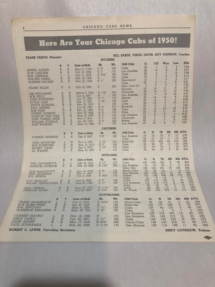 VINTAGE CHICAGO CUBS NEWS ORIGINAL COPY MARCH 9. 1950 - Image 3 of 3