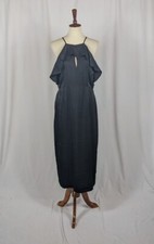 Everly Midi Little Black Dress Keyhole Ruffle Wedding Guest Cocktail Size Large