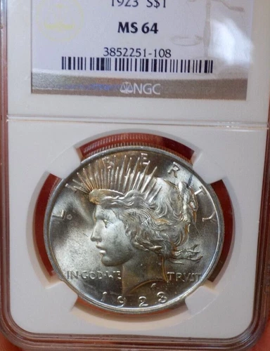 PEACE SILVER DOLLAR 1923 NGC MS 64++ UNDER GRADE STUNNER MAJOR VAM LINES