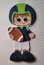 Football Player Brown Hair Blue and Green. Scrapbook, Card Making Paper Piecing