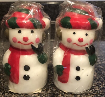 Vintage 2 Robert Alan Hand Painted Foam Wax Novelty Snowmen Christmas Candle