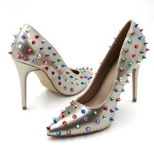 Glaze Women's Studded with Multicolored Spikes 4 Inch Stiletto Heels