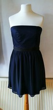 MANGO SIZE L 14 NAVY BLUE STRAPLESS DRESS COTTON BUST FLOATY SHEER LINED SKIRT