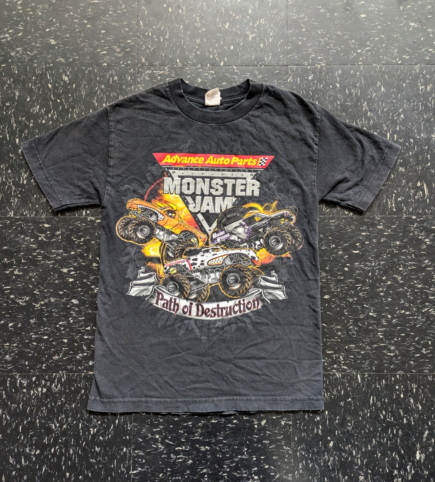 Vintage Monster Jam Path of Destruction 2011 Black AOP Tee Mens Size Small