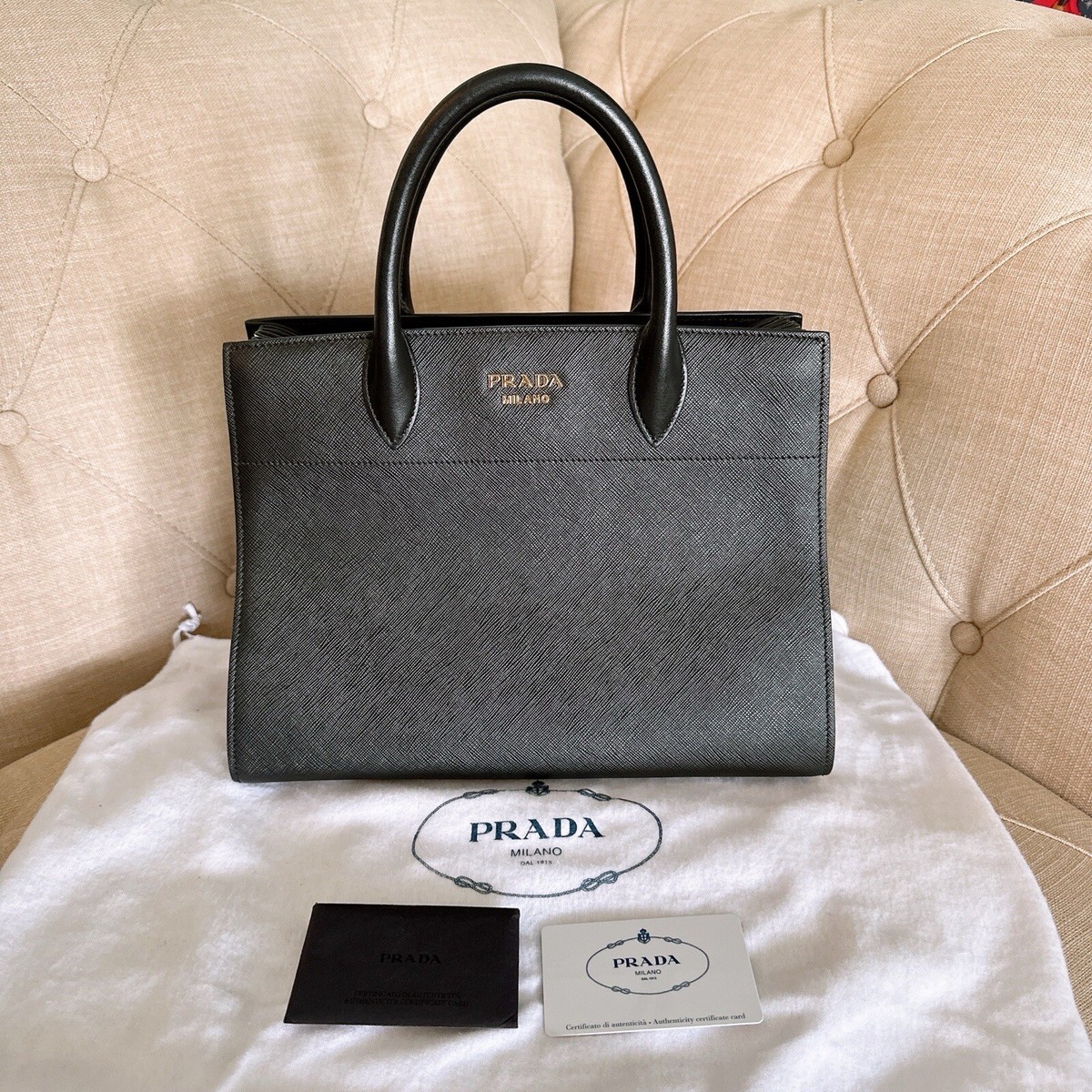 Prada Saffiano Lux Tote Shoulder Bag Black 1BA227 New | eBay