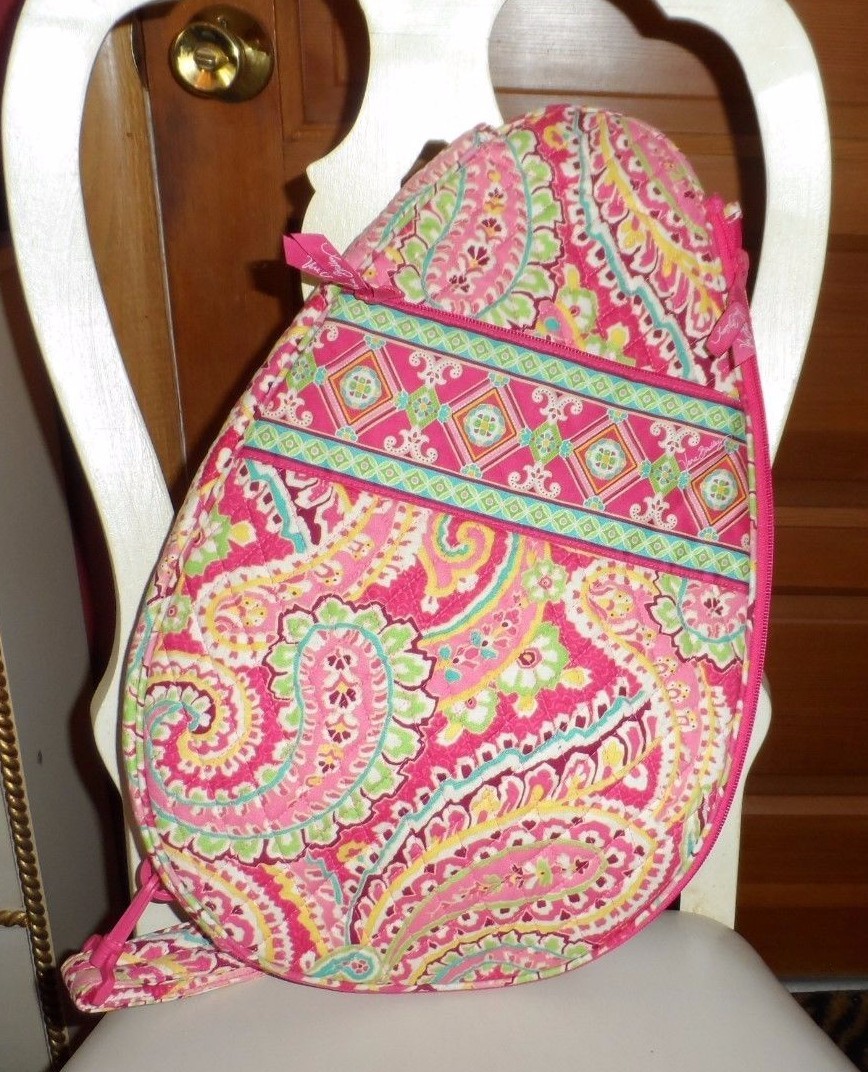 Vera Bradley Green Pink Paisley Resort Tennis Racquet Sling Backpack Preppy Cute Vera Bradley Tutti Frutti Backpack for Sale up to 90% Off  main image 2