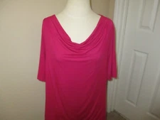 Ladies Talbots Fuchsia Pink Draped Scoop Neck Rayon 3/4 Sleeves Top Size XL
