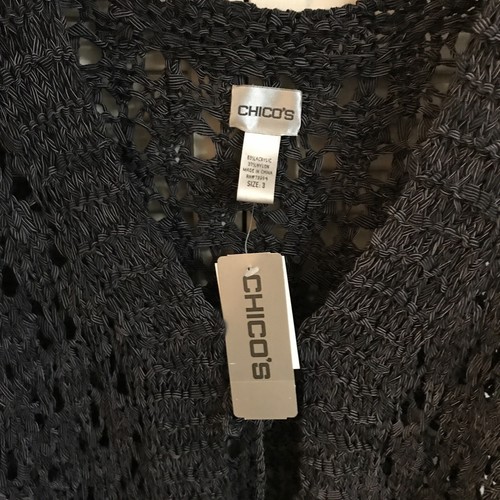 Cardigan tunica maglione manica lunga Chicos grigio nero tessuto aperto nuovo con etichetta tg 3 - Foto 3 di 10