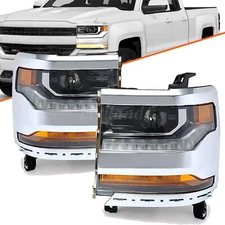 HID/Xenon Headlights Headlamps For 2016-2018 Chevy Silverado 1500 w/ DRL Chrome