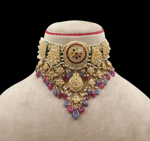 Navratan- 18k Gold Jadau Necklace set 