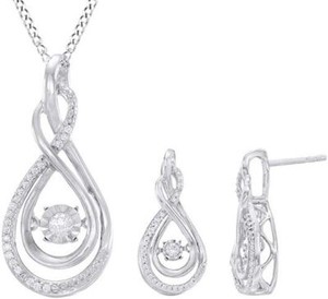 Authentic 1/4ct Natural Diamond Infinity Pendant Necklace & Earring Set Sterling Silver