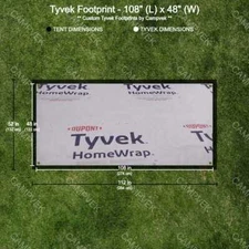 9' x 4' Tyvek Footprint, ground cloth, tarp w/ reinforced grommet corners