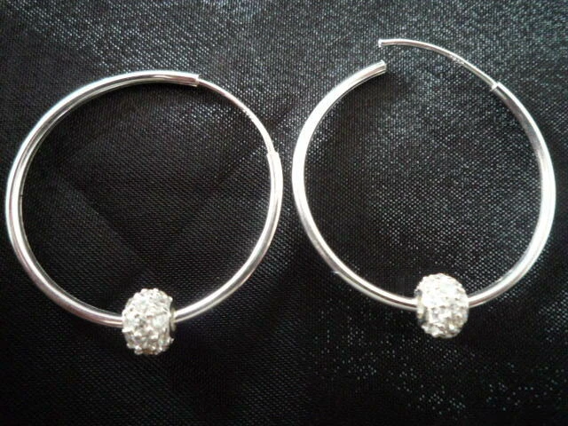  SUPERBES BOUCLES CREOLES CLIO BLUE ARGENT 925/BOULE ARGENT PAVEE ZIRC/100%NEUF/ - Photo 1/1