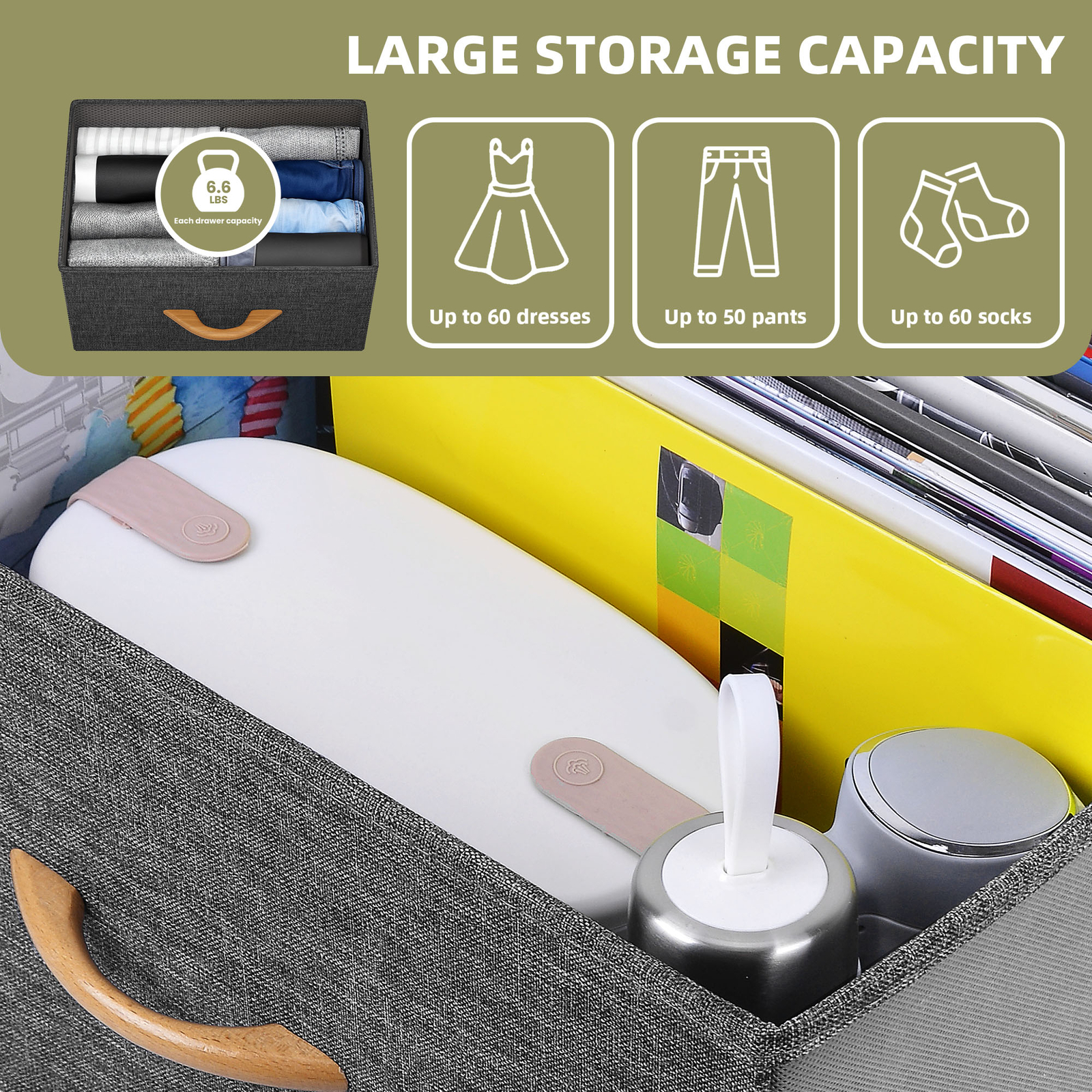 Chest of 5 Drawers Dresser Gray Fabric Modern Design Bedroom Storage Organizer