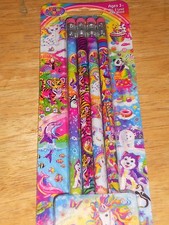 LISA FRANK Pencils Wood 2 w/Mix Graphics, Angel Kitty, Unicorn, Tiger 2 PACKS 