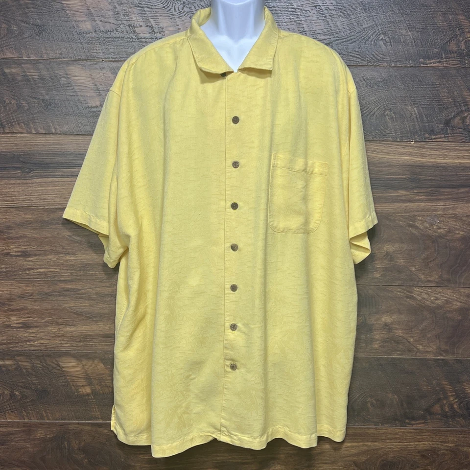 Caribbean Joe Let Go Adult Mens 3XL Yellow Textured Short Sleeve Hawaiian Shirt - Image 2 of 4
