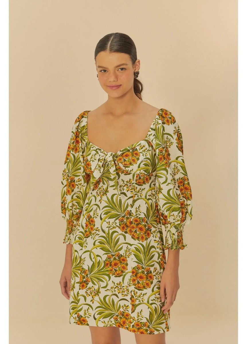 farm rio green pineapple dress Brazil Flower Mini Size L Floral dress