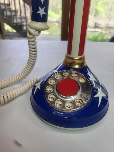 Telefono Rotante Vintage Deco-Tel Anni 70 Bandiera Americana Candeliere Americana USA  - Foto 2 di 12