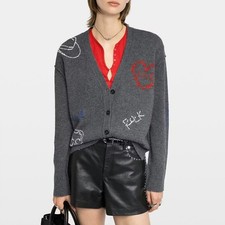 NWT Zadig  Voltaire Mirkaz West Graph Embroidered Cashmere Cardigan