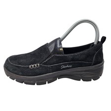 Skechers Relaxed Fit Shoes Womens Size 6.5 Black Suede Slip On Memory Foam