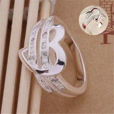 Engagement Heart Women Ring Band   Plated Silver Lady Love Wedding Crystal
