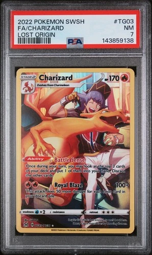 2022 POKEMON SWORD & SHIELD LOST ORIGIN #TG03 FULL ART/CHARIZARD PSA 7