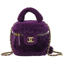 CHANEL CC Vanity Case Shearling 2way Shoulder Handbag Purple Gold