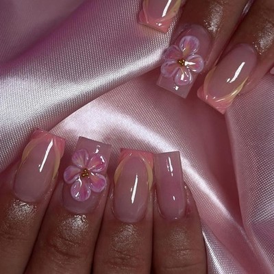 24Pcs Flower Fake Nail Glossy Press on Nail False Nail Tips Artificial Nail