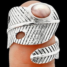 Adjustable Feather - Pink Opal 925 Sterling Silver Ring s.8 Jewelry R-1473
