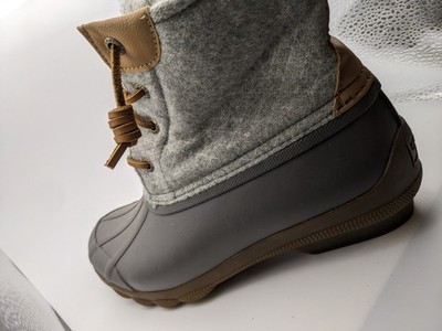 Sperry Saltwater Textured Wool Duck Boots Womens 6.5 Grey Waterproof Ankle Rain