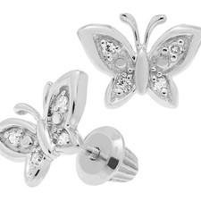 Sterling Silver Butterfly Baby Studs with Diamond