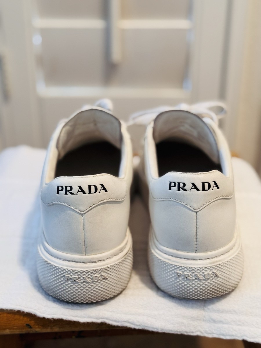 Authentic Prada White Leather Sneakers – Women's Size 8|38– Great