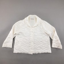 Vtg 80s Miss Elaine Home Ivory Quilted Bed Jacket Embroidery Trim Cuff Collar