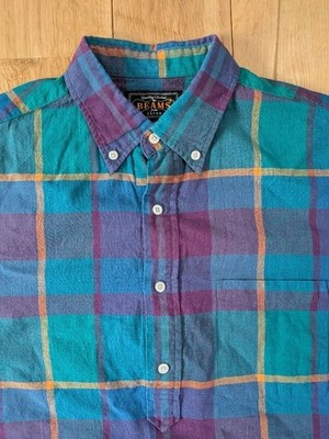 BEAMS Plus Indian Madras Check Button Down Shirt Blue Cotton Size M 2023