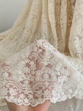 Vintage Cream Apricot Cotton Lace Fabric Victorian Floral Mesh for Curtains