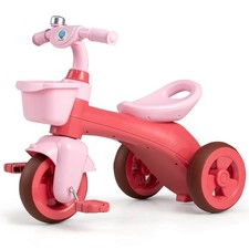 Kids Trike w/Limited Steering, Ergonomic Seat, Front  Rear Storage Baskets