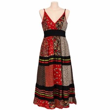 MAGIC Patchwork Maxi Dress Boho Festival Red Floral Mixed Print Spaghetti Strap