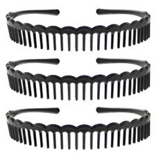 Set of 3 Strong Black Plastic Teeth Comb Hair Alice Headbands/ Alicebands