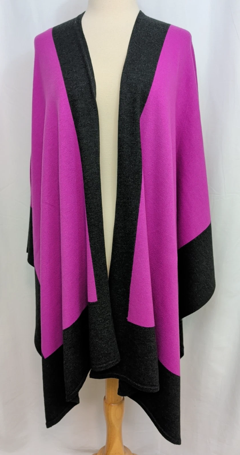 LRL Lauren Ralph Lauren Cape Poncho Wool Blend Women's L - XL Gray Fuchsia
