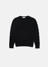 1st American Maglia girocollo 100% cashmere tre fili girocollo con treccia nero