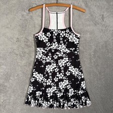 Frankies Bikinis Active Swift Floral Tennis Dress M Ruffles Black Plush Plumeria