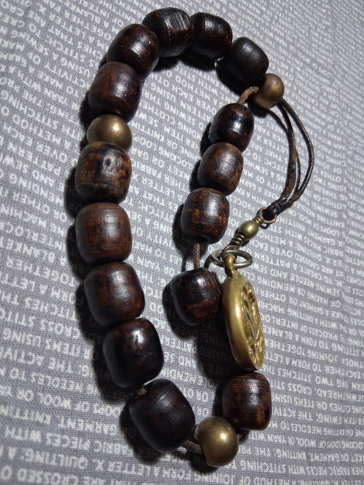 Vintage Viking Odin & Ravens Prayer Bead Bracelet Hand Strung Wood Leather image 2