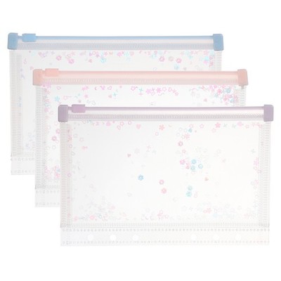 3Pcs A6 7 x 5'' Plastic Binder Zipper, Light Pink/Light Blue/Light Purple