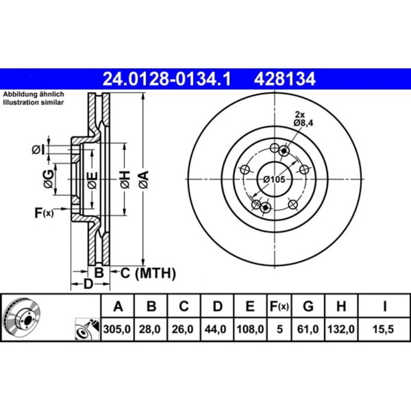 Bremsscheibe ATE 24.0128-0134.1 (2 Stk.) FüR Renault Espace III Avantime-image