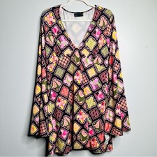 ASOS Curve Size 14 Retro Print V-Neck Flare Sleeve Mini Dress NEW