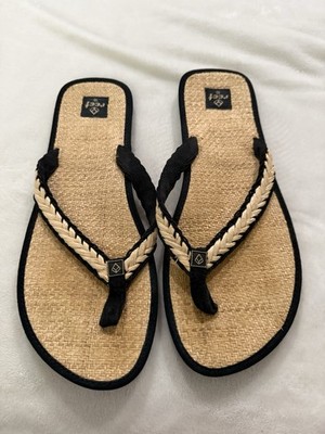 Reef Straw Flat Black Sandals Women s Size 10
